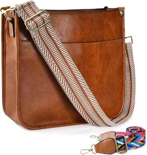 KlaOYer 2 Adjustable Strap Bag,Crossbody Bags Women,Guitar Strap Purse,Vegan Handbags Soft Shoulder Bag For Women