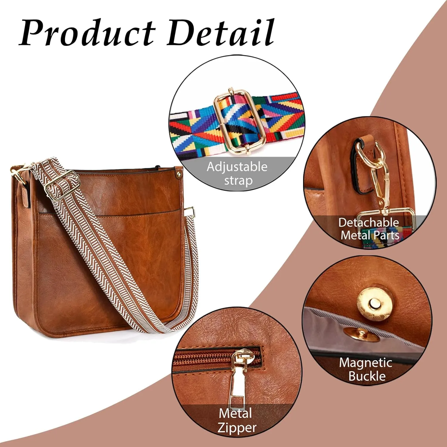 KlaOYer 2 Adjustable Strap Bag,Crossbody Bags Women,Guitar Strap Purse,Vegan Handbags Soft Shoulder Bag For Women