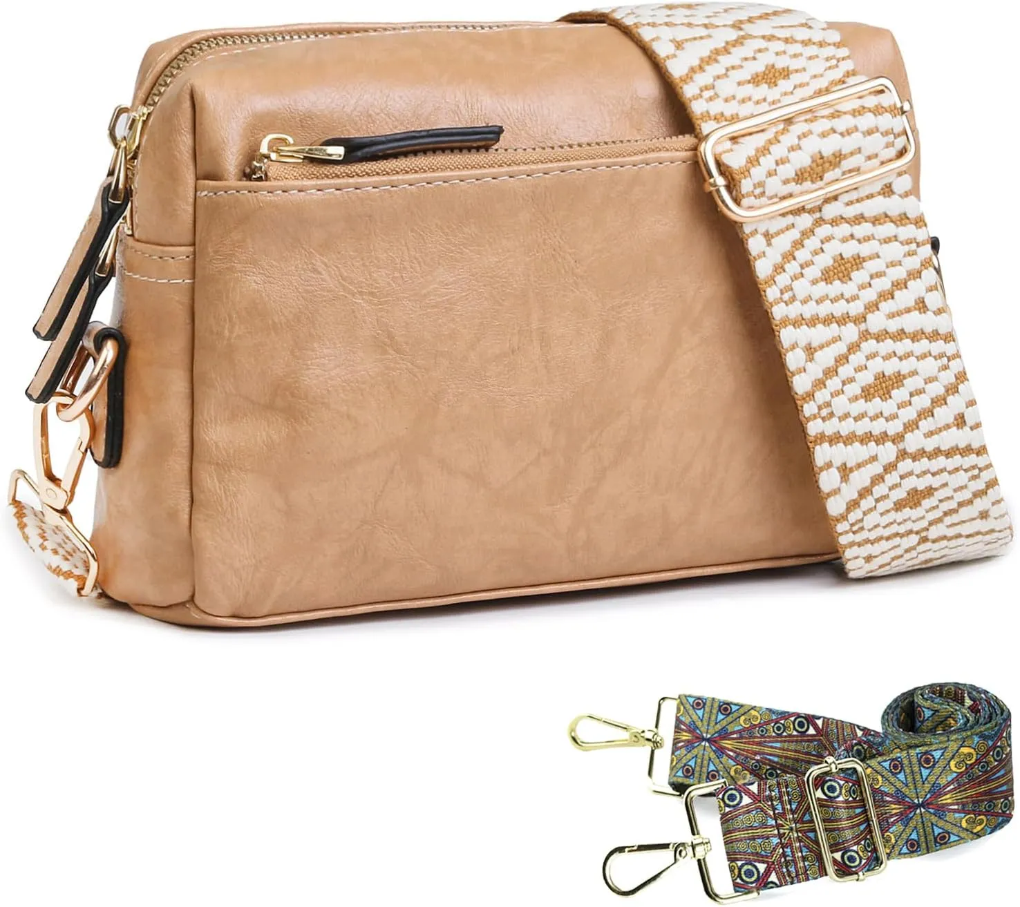 KlaOYer 2 Adjustable Strap Bag,Crossbody Bags Women,Guitar Strap Purse,Vegan Handbags Soft Shoulder Bag For Women