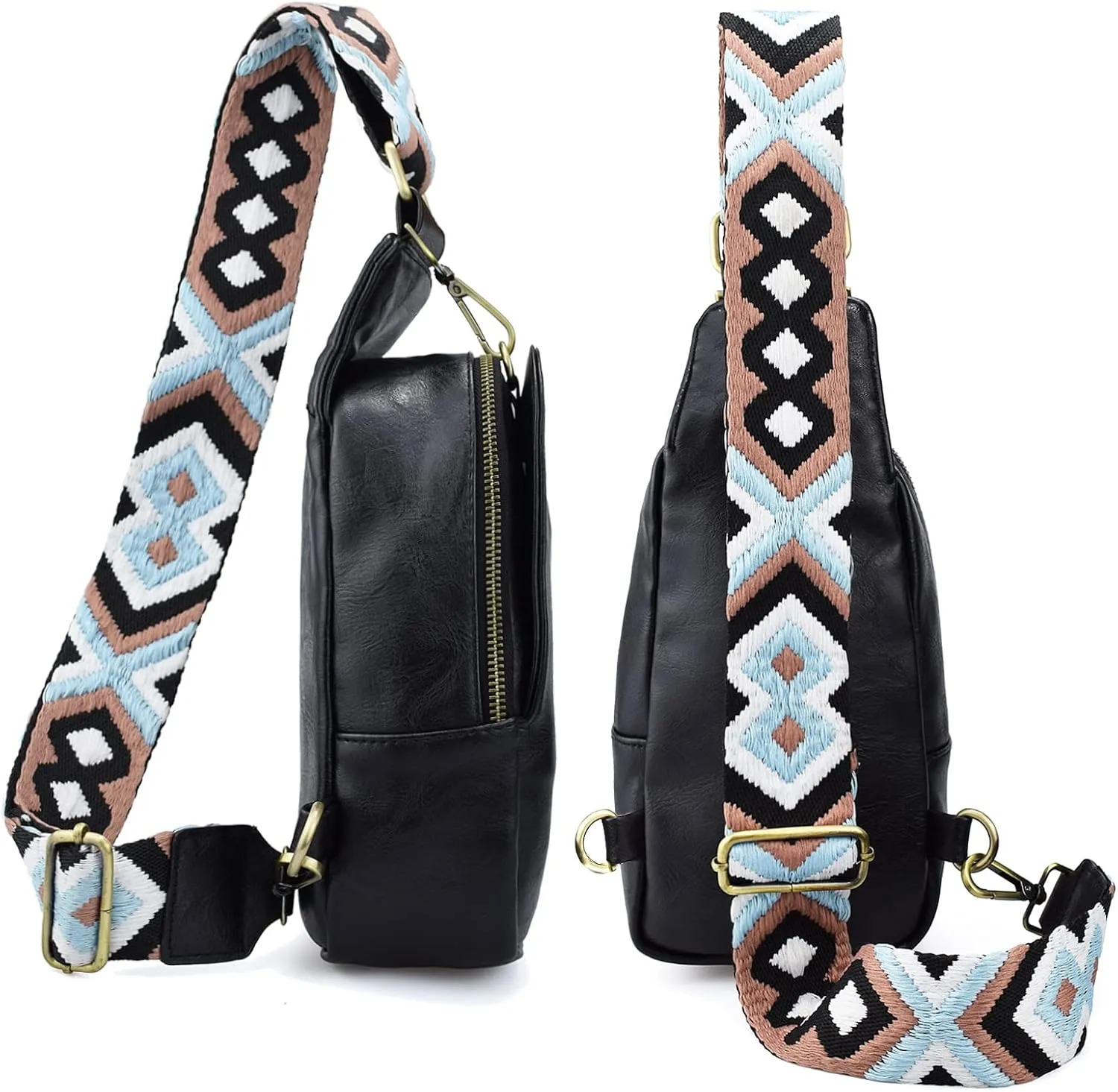KlaOYer Sling Leather Bags For Women Crossbody Small Fanny Pack Purses Chest Bags With Guitar Strap For Gril Lady