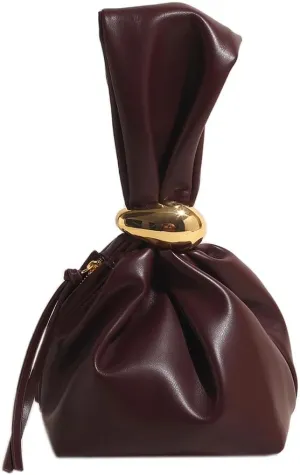 Knot Clutch Purse Vegan Leather Red Burgundy Handbag Wristlet Mini Tote Sleeve Knot Purse