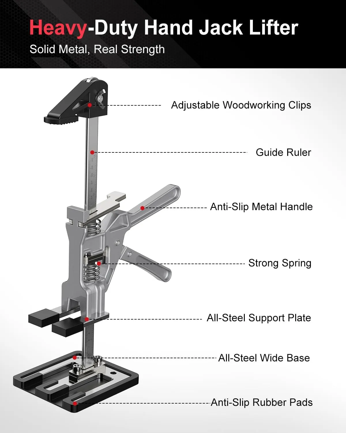 Kolvoii Labor Saving Arm Jack, 2 Pack Stainless Steel 15.6 Inch Construction Jack, Multi-Function Height Adjustment Hand Jacks for Lifting and Leveling, 10 Inch Lift Range