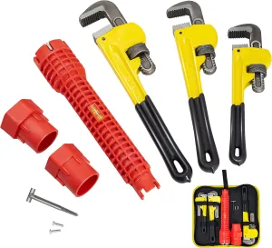 KOTTO Heavy Duty Adjustable Pipe Wrench Set - 3 Pack (8, 10, 12 Inches) Plumbing Wrench Tool with Faucet Pipe Tool in Storage Case