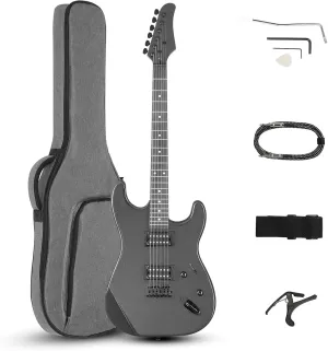 Ktaxon 39 Inch Electric Guitar, Full Size Solid Body H-H Pickups 6 Strings Beginner Guitar Kit With Upgrade Cable & Guitar Capo, Tremolo Arm, Gig Bag & Strap (Metal Grey)
