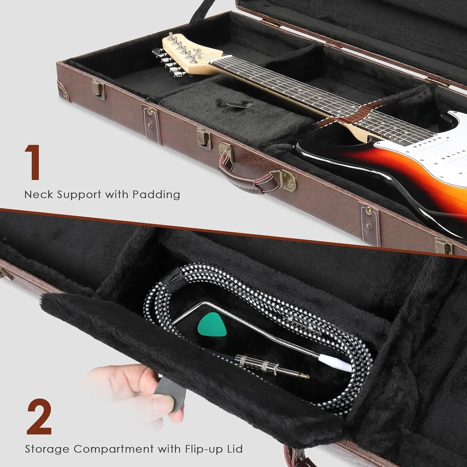 Ktaxon Electric Guitar Hard Case, Rectangle Wooden Standard 39-Inch Electric Guitars Hard-Shell Protective Carrying Case for KST/KTL/170 Model with Lock Latch Padding (Vintage Brown)