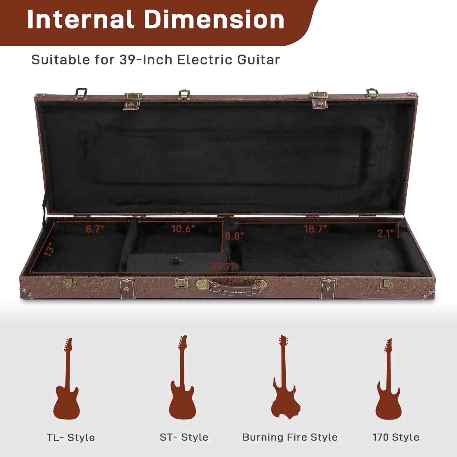 Ktaxon Electric Guitar Hard Case, Rectangle Wooden Standard 39-Inch Electric Guitars Hard-Shell Protective Carrying Case for KST/KTL/170 Model with Lock Latch Padding (Vintage Brown)
