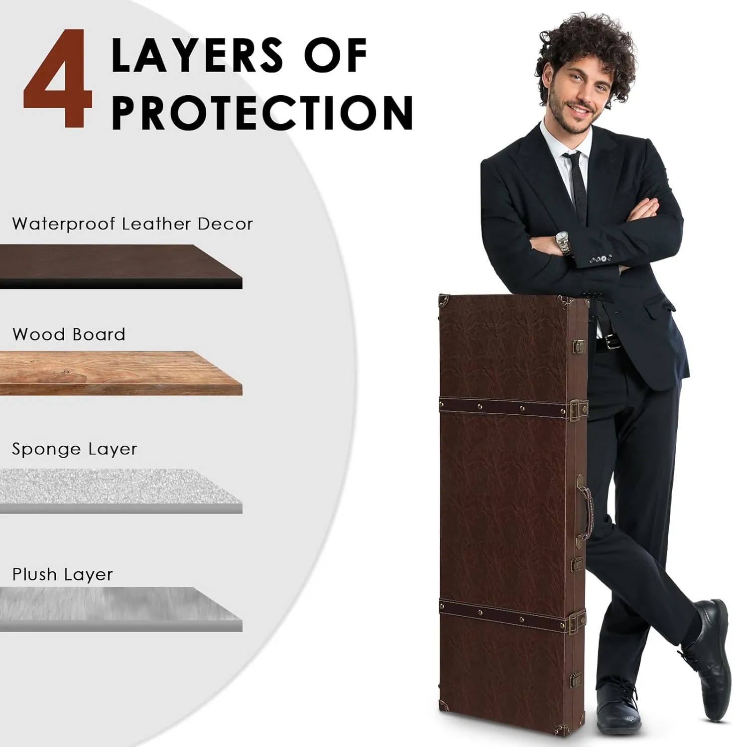 Ktaxon Electric Guitar Hard Case, Rectangle Wooden Standard 39-Inch Electric Guitars Hard-Shell Protective Carrying Case for KST/KTL/170 Model with Lock Latch Padding (Vintage Brown)