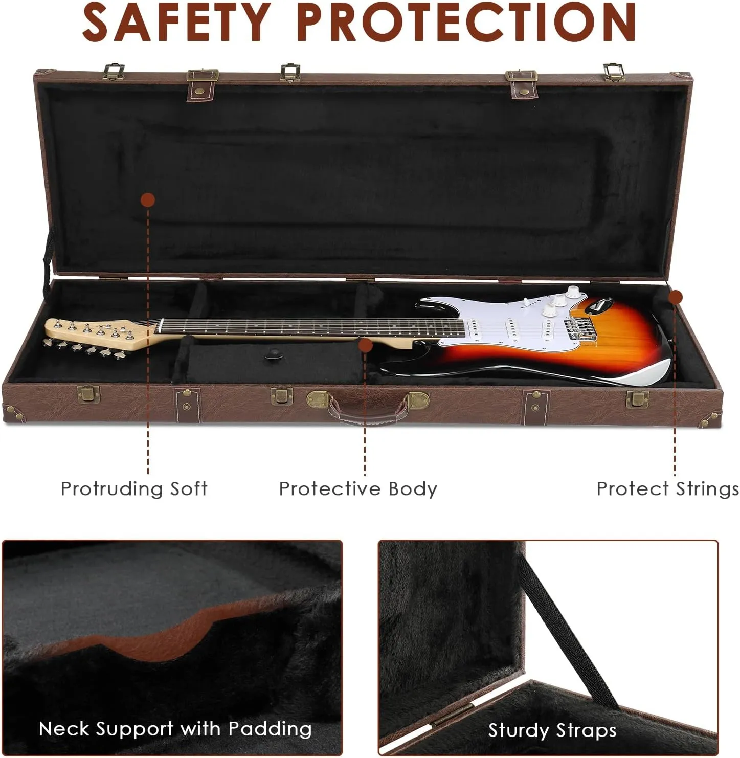 Ktaxon Electric Guitar Hard Case, Rectangle Wooden Standard 39-Inch Electric Guitars Hard-Shell Protective Carrying Case for KST/KTL/170 Model with Lock Latch Padding (Vintage Brown)