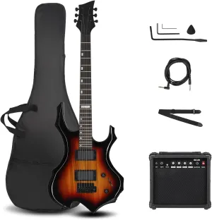 Ktaxon Flame Design Electric Guitar, 36-inch Beginner Electric Guitar Kit with 20 Watt AMP, Tremolo Bar, Portable Bag, Shoulder Strap, Cable & Wrench Tool (Sunset)