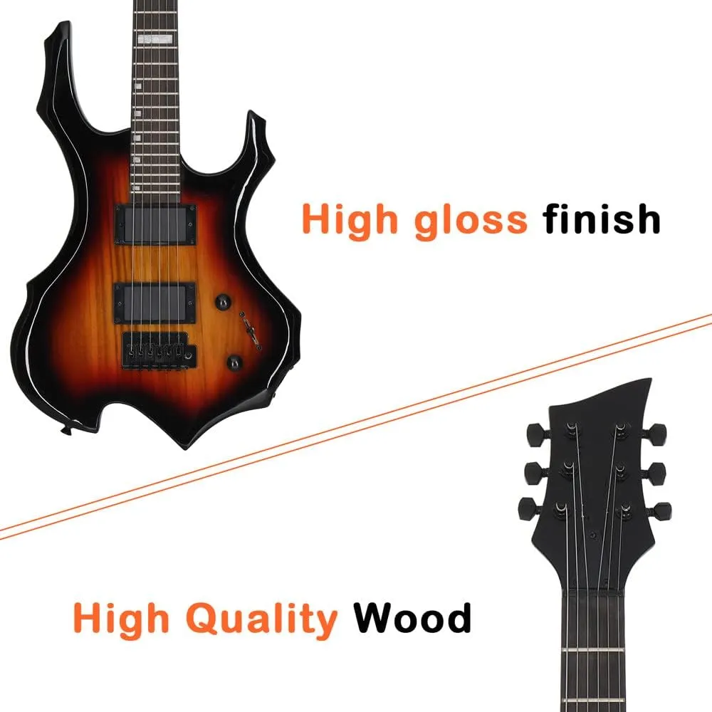 Ktaxon Flame Design Electric Guitar, 36-inch Beginner Electric Guitar Kit with 20 Watt AMP, Tremolo Bar, Portable Bag, Shoulder Strap, Cable & Wrench Tool (Sunset)