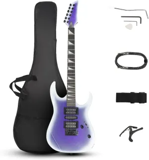 Ktaxon Full-Size Electric Guitar, Solid Body HSH Pickups 170 Guitars Beginner Kit with Gig Bag, Shoulder Strap, Tremolo Arm, Upgrade Cable, Capo All Accessories (Gradient Purple)