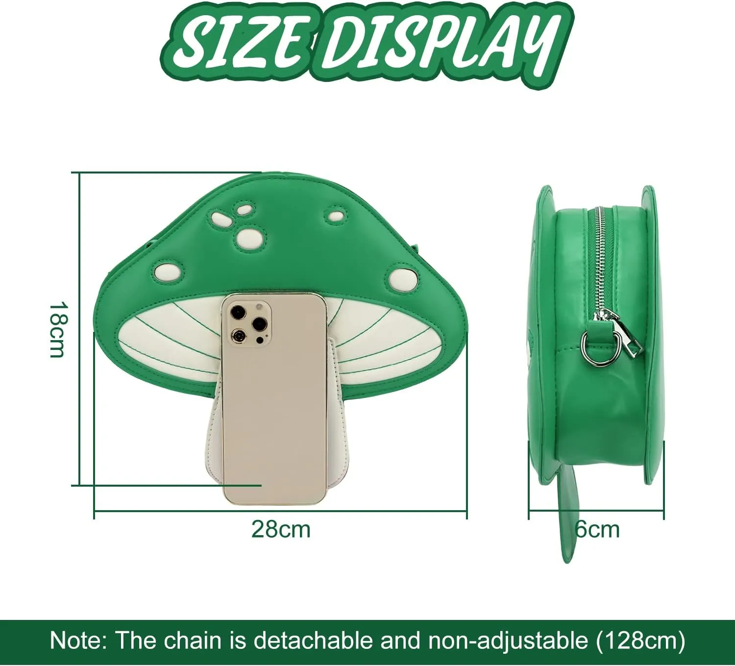 KUANG! Cute Mushroom Shape PU Leather Shoulder Crossbody Bag Chain Satchel Purse