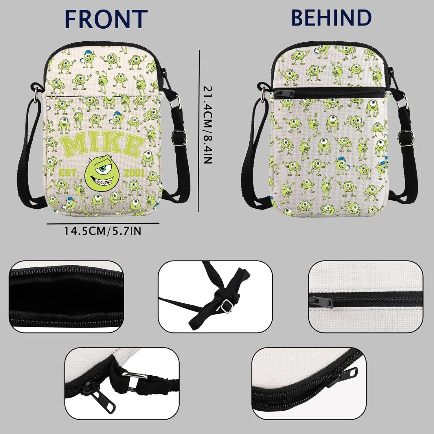 KUIYAI Monsters Movie Gift Monsters Crossbody Bag Sulley Mike Fans Merchandise
