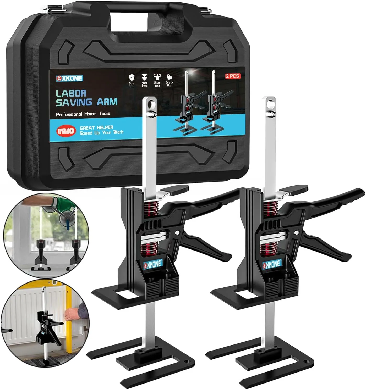 Labor Saving Arm Jack(2 Pcs),Multi-Function Height Adjustment Lifting Device with Storage Case,Suitable for Door Panel Lifting,Wall Tile Locator,Cabinet Jack and Board Lifter etc.