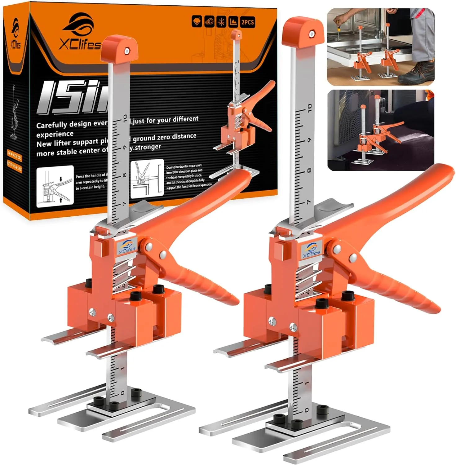 Labor-Saving Handle 2 Pack, Construction Jack, Wall Tile Locator, Multi-Function Height Adjustment Lifting Device, Door Panel Lifting Cabinet Jack, Raised 10 in, Pair Dynamic Load 400 LB