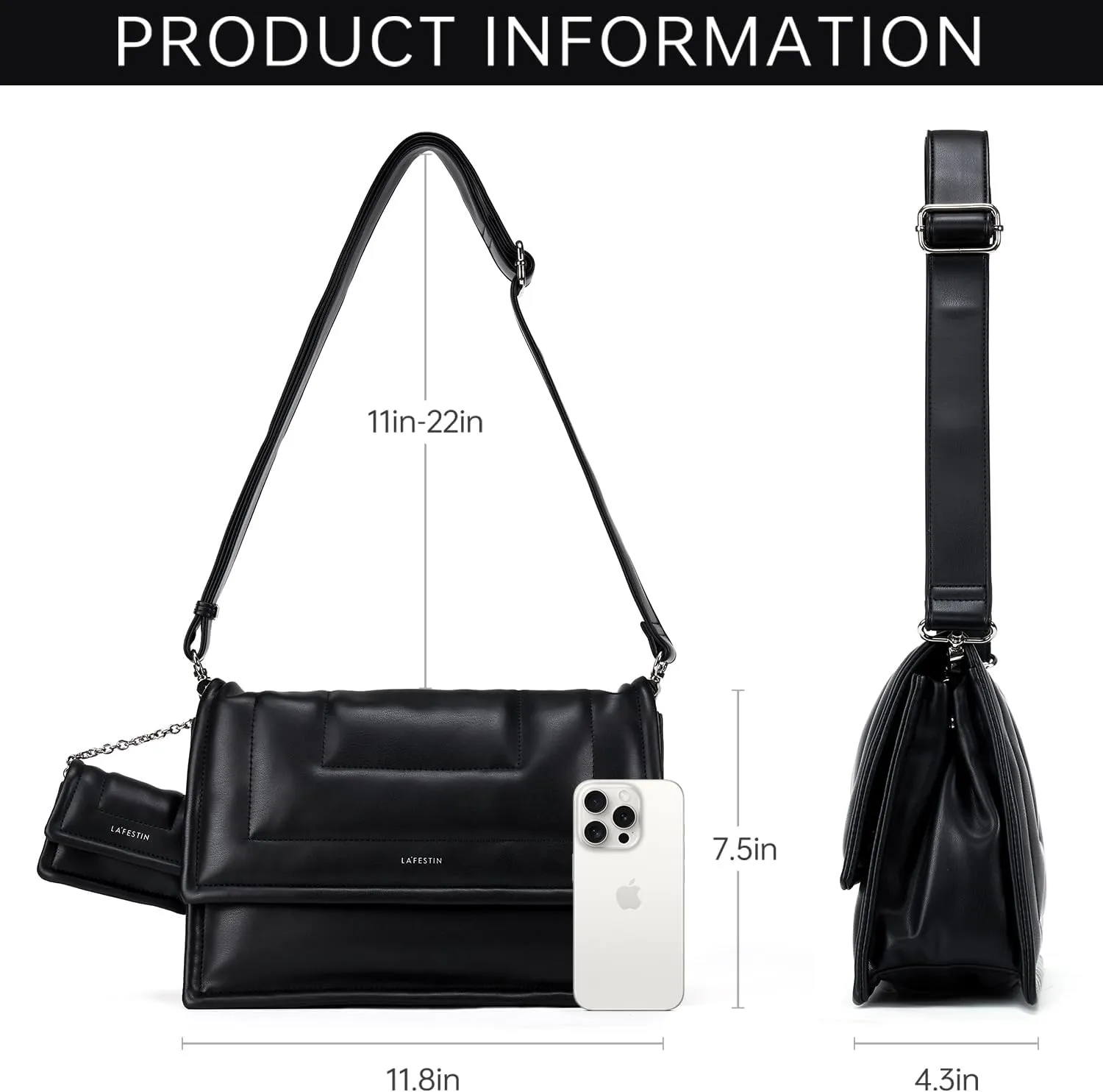 LAFESTIN PU Leather Shoulder Purses For Women With Mini Purse, Large Satchel Bags Adjustable Strap Women's Crossbody Handbags