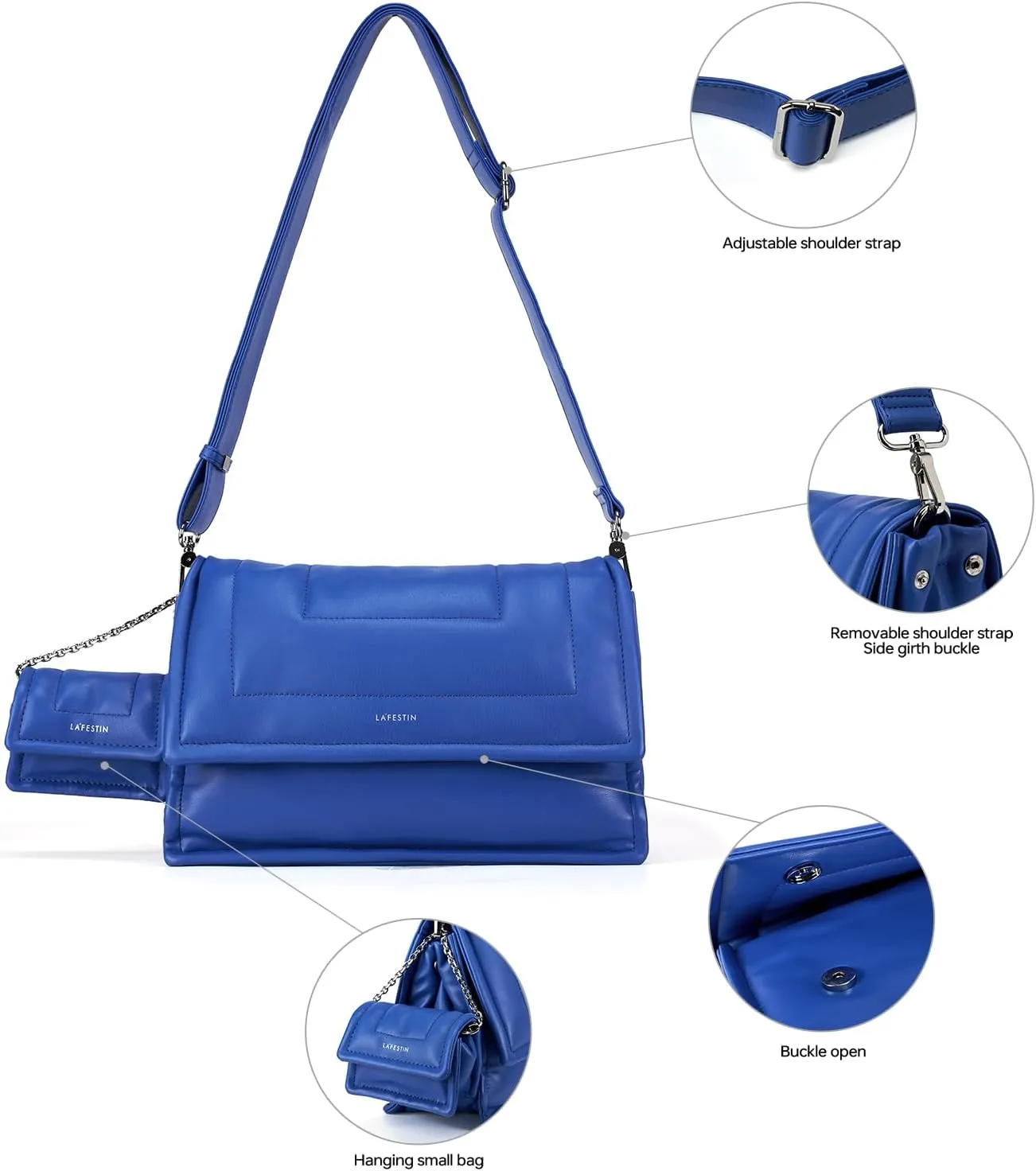 LAFESTIN PU Leather Shoulder Purses For Women With Mini Purse, Large Satchel Bags Adjustable Strap Women's Crossbody Handbags