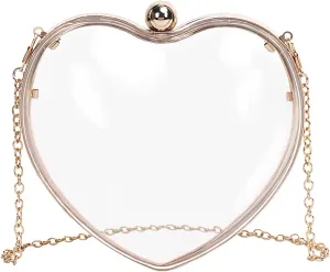 LAKSMI Women Small Clear Acrylic Evening Clutch Bags Heart Shaped Cute Handbag Purses with Chain Strap