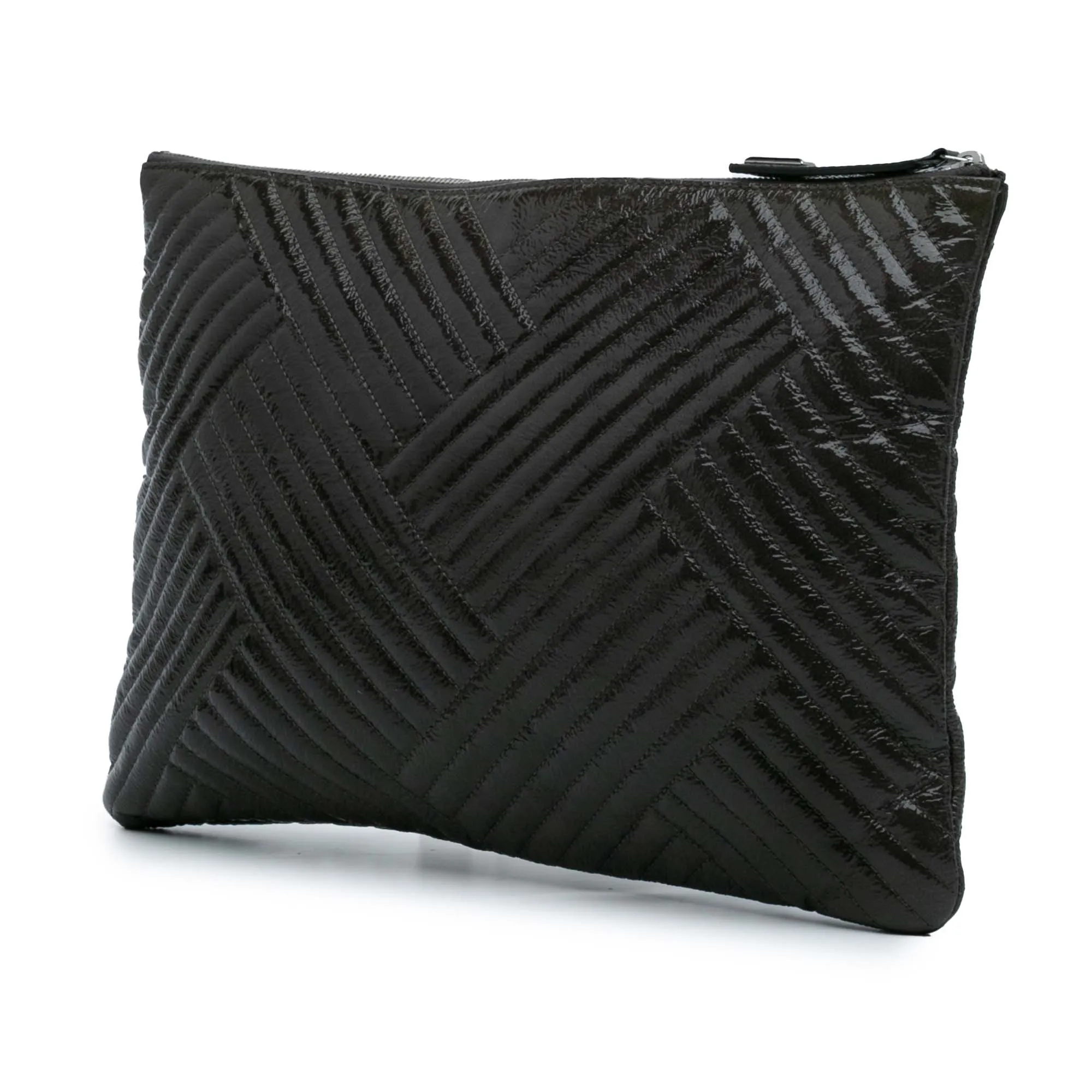 Large CC Distressed Quilted Patent Chevron Crossing O Case