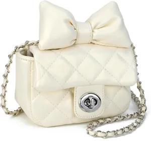 LAVTUG Cute Bow Purses for Teens Small Preppy Purse Mini Quilted Crossbody Bags with Chain Strap, Birthday Gift for Girl
