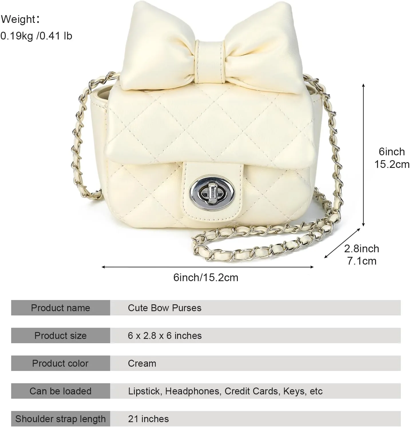 LAVTUG Cute Bow Purses for Teens Small Preppy Purse Mini Quilted Crossbody Bags with Chain Strap, Birthday Gift for Girl