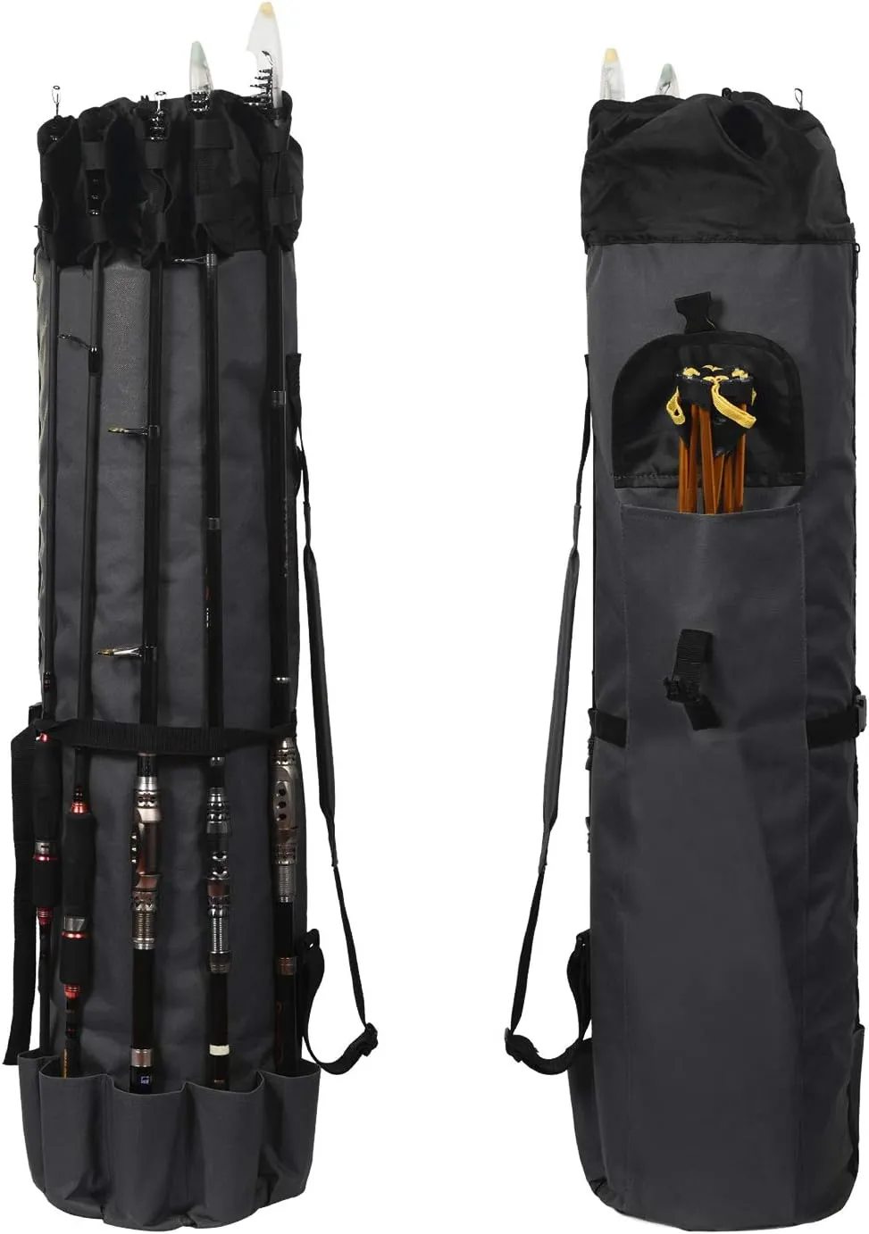 LEADALLWAY Portable Fishing Rod Case - Durable Folding Oxford Fabric Tackle Carry Bag - Multifunction, Large Capacity, Waterproof - Holds 5 Poles