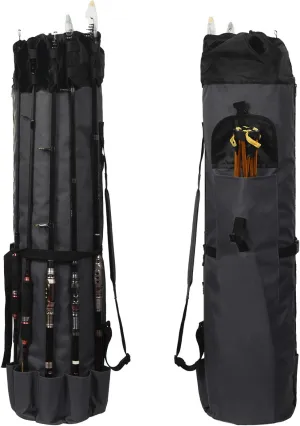 LEADALLWAY Portable Fishing Rod Case - Durable Folding Oxford Fabric Tackle Carry Bag - Multifunction, Large Capacity, Waterproof - Holds 5 Poles