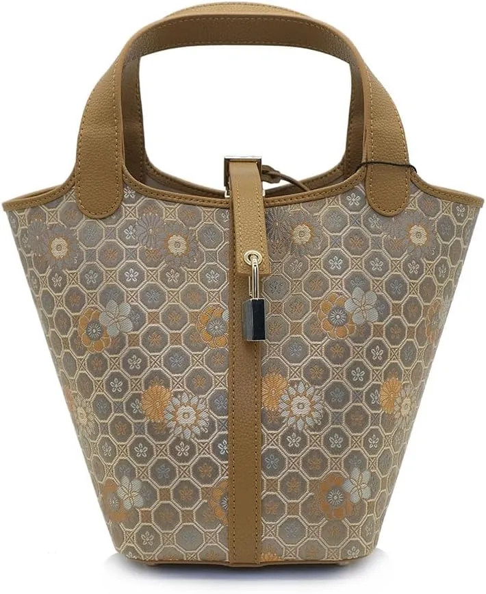 Leather Ladies Fashion Simple Handbag Designer Clutch Tote Bag for Women Ethnic Vintage Small Bucket - Vegetable Basket Bag
