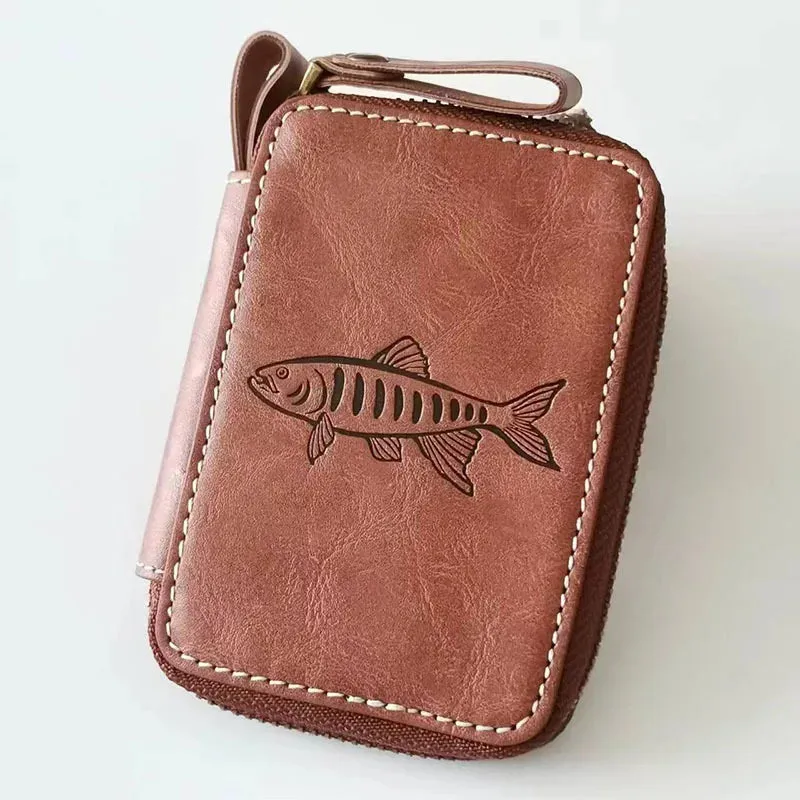 Leather-Look Fishing Lure Bag – Waterproof PU Spoon Lure Wallet for Trout and Crank Bait