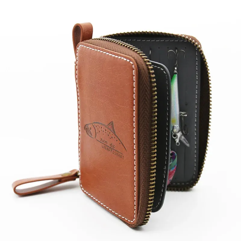 Leather-Look Fishing Lure Bag – Waterproof PU Spoon Lure Wallet for Trout and Crank Bait
