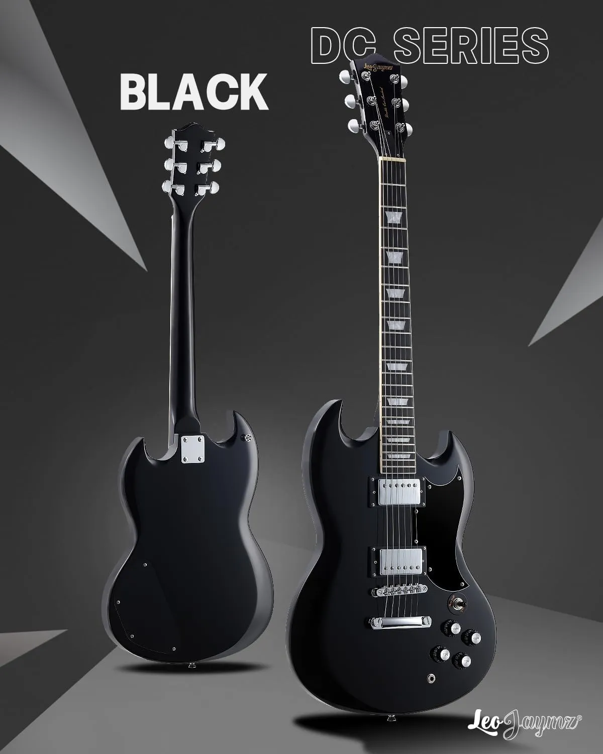 Leo Jaymz 39 Inch Solid Body Electric Guitar - Poplar Wood Body，Maple Neck and Composite Laurel Wood Fretboard (Black)