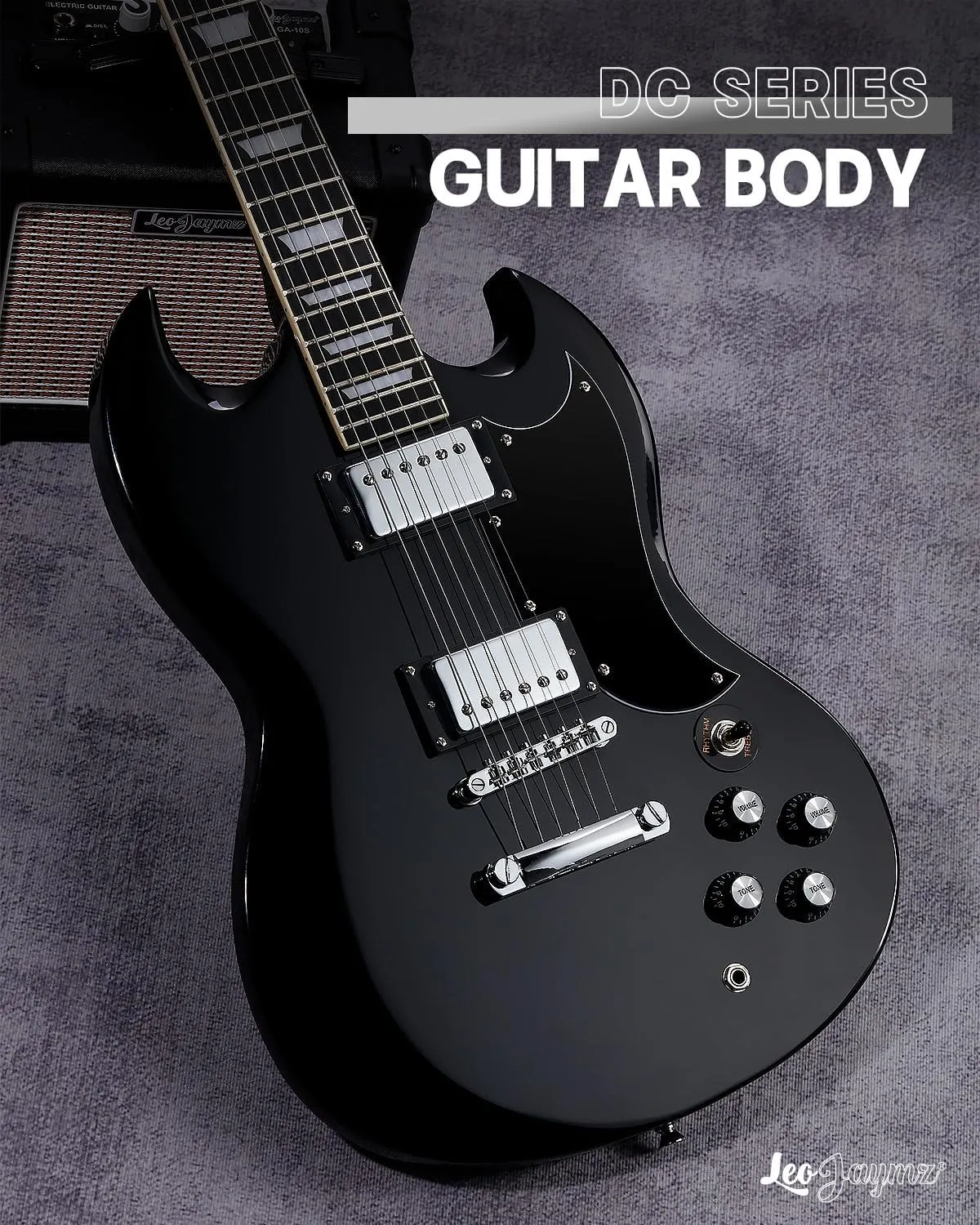 Leo Jaymz 39 Inch Solid Body Electric Guitar - Poplar Wood Body，Maple Neck and Composite Laurel Wood Fretboard (Black)