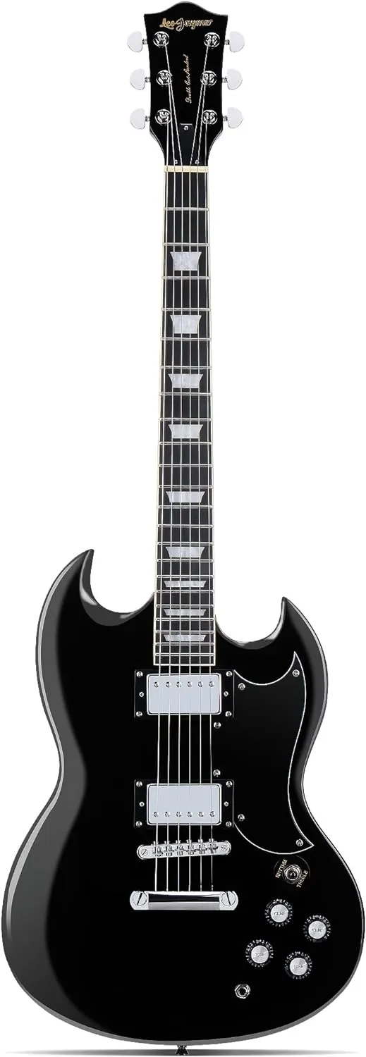 Leo Jaymz 39 Inch Solid Body Electric Guitar - Poplar Wood Body，Maple Neck and Composite Laurel Wood Fretboard (Black)