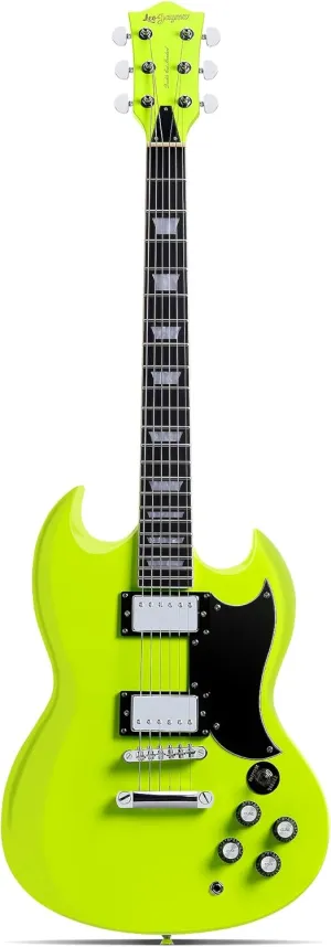 Leo Jaymz 39 Inch Solid Body Electric Guitar - Poplar Wood Body，Maple Neck and Composite Laurel Wood Fretboard (Fluorescent Green)