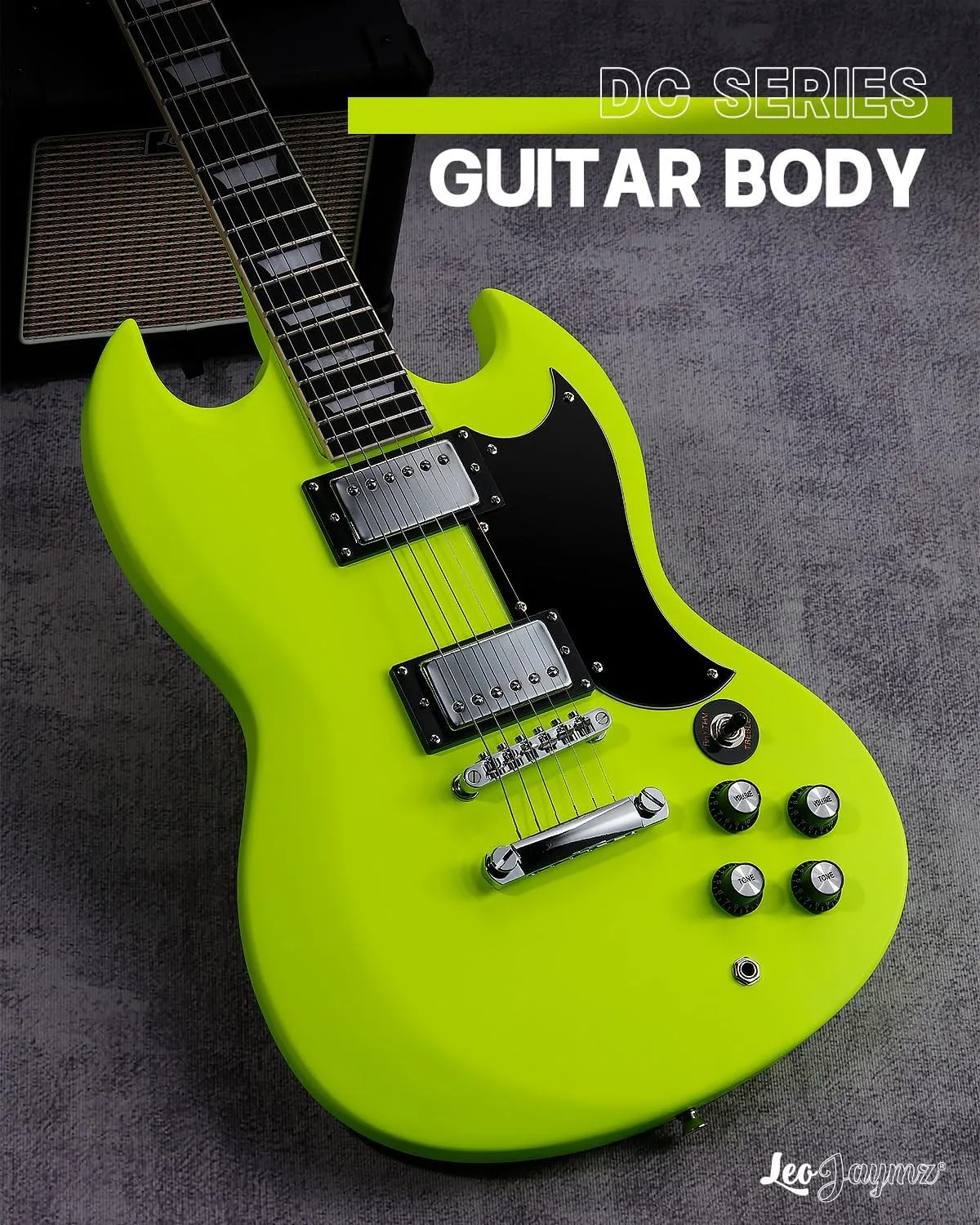 Leo Jaymz 39 Inch Solid Body Electric Guitar - Poplar Wood Body，Maple Neck and Composite Laurel Wood Fretboard (Fluorescent Green)