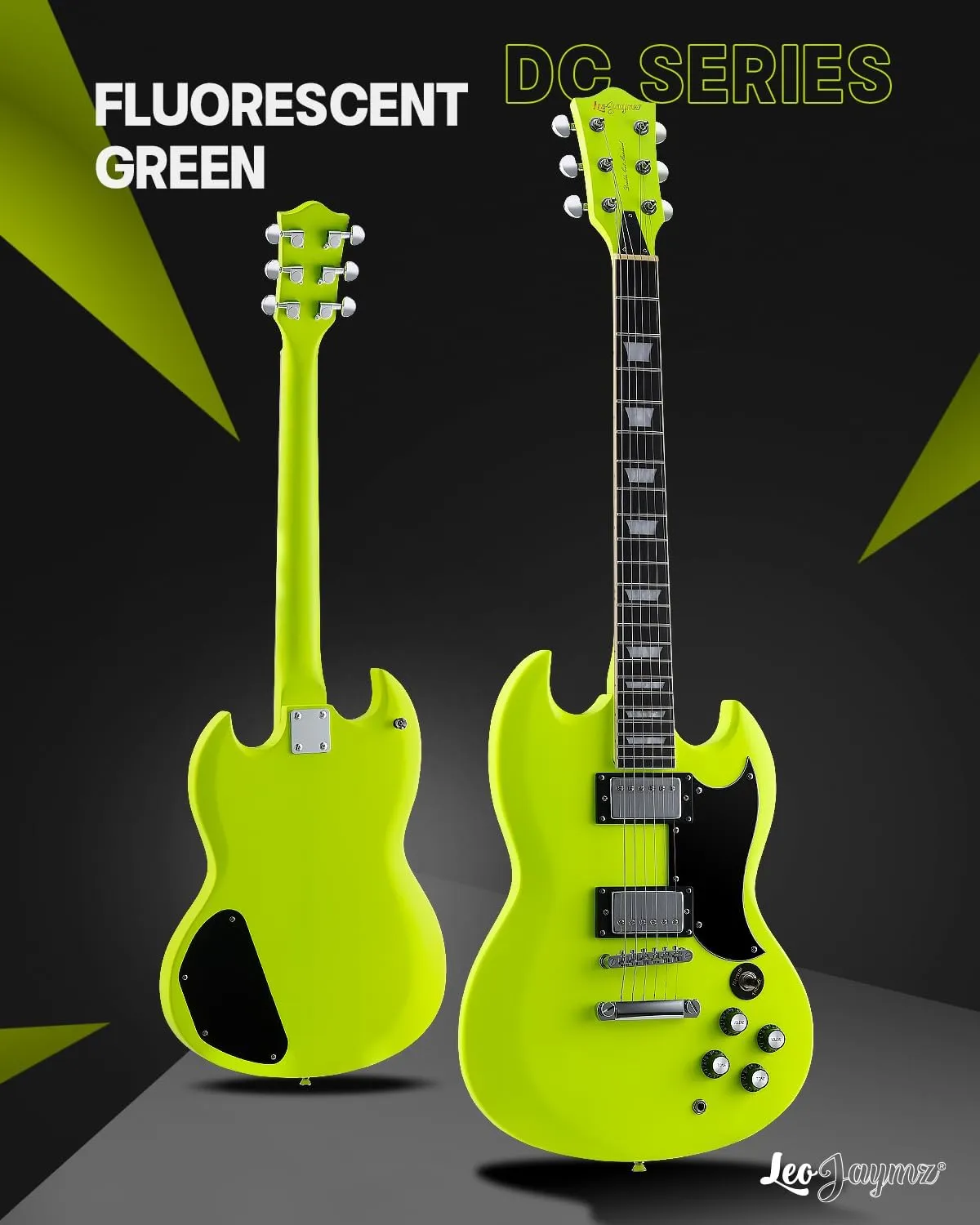 Leo Jaymz 39 Inch Solid Body Electric Guitar - Poplar Wood Body，Maple Neck and Composite Laurel Wood Fretboard (Fluorescent Green)