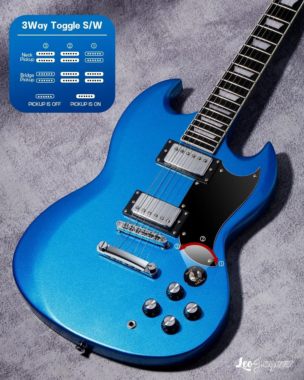 Leo Jaymz 39 Inch Solid Body Electric Guitar - Poplar Wood Body，Maple Neck and Composite Laurel Wood Fretboard (Navy Blue)
