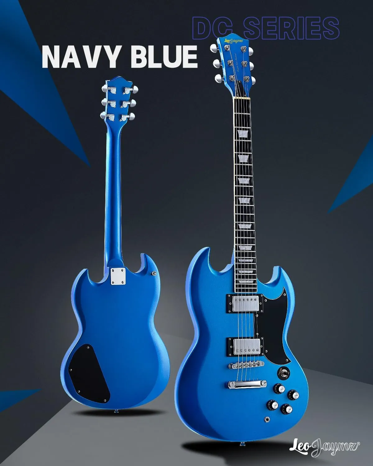 Leo Jaymz 39 Inch Solid Body Electric Guitar - Poplar Wood Body，Maple Neck and Composite Laurel Wood Fretboard (Navy Blue)