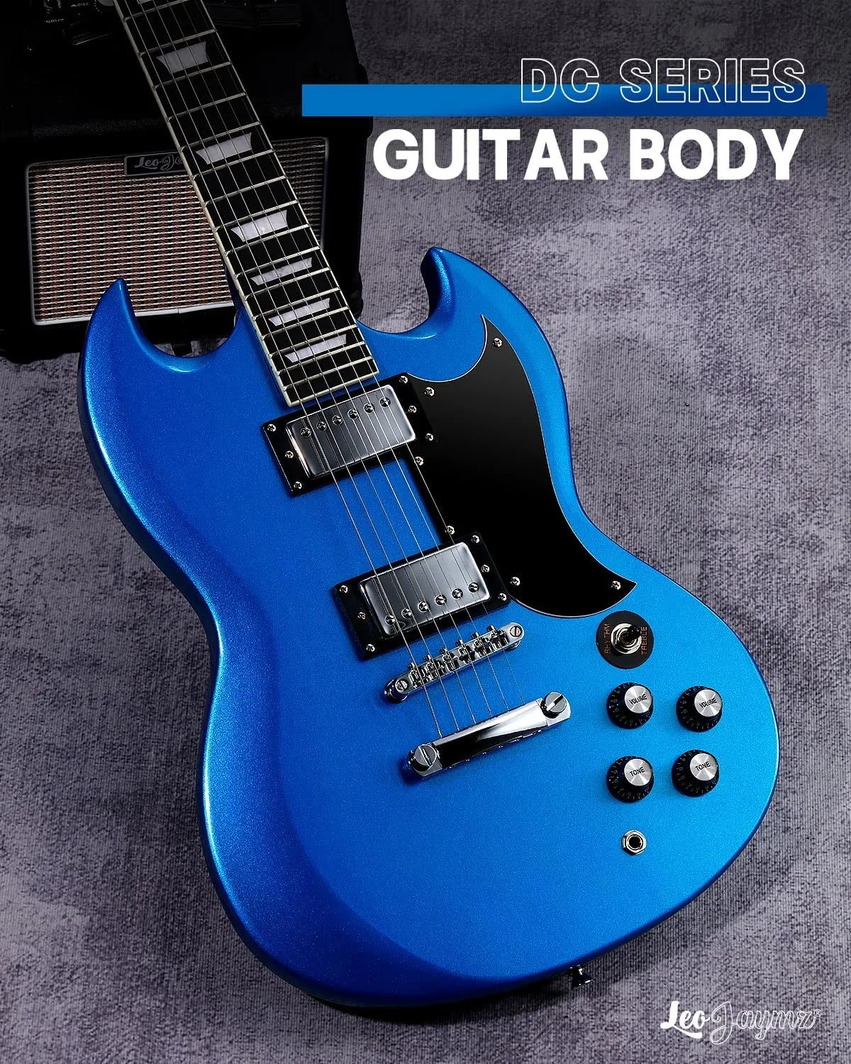 Leo Jaymz 39 Inch Solid Body Electric Guitar - Poplar Wood Body，Maple Neck and Composite Laurel Wood Fretboard (Navy Blue)