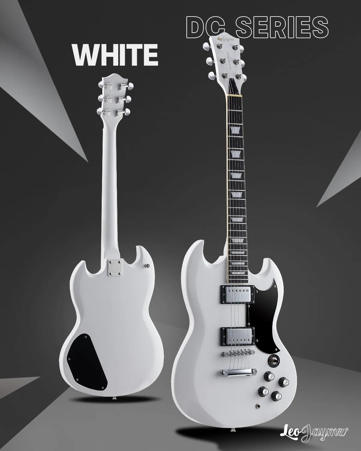 Leo Jaymz 39 Inch Solid Body Electric Guitar - Poplar Wood Body，Maple Neck and Composite Laurel Wood Fretboard (White)