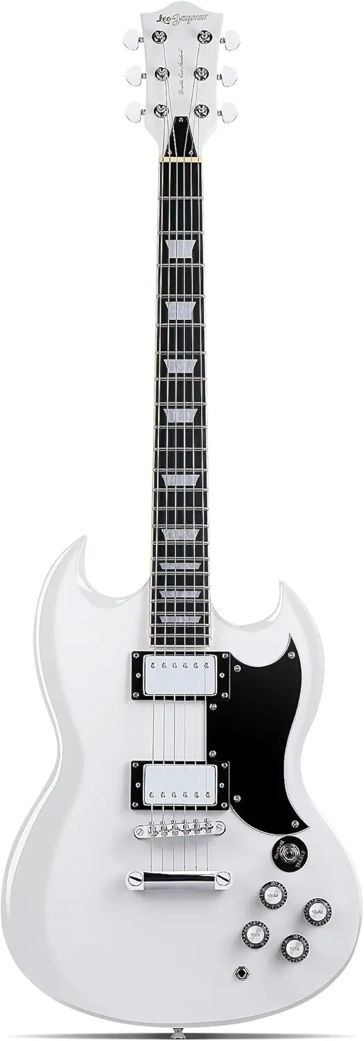 Leo Jaymz 39 Inch Solid Body Electric Guitar - Poplar Wood Body，Maple Neck and Composite Laurel Wood Fretboard (White)