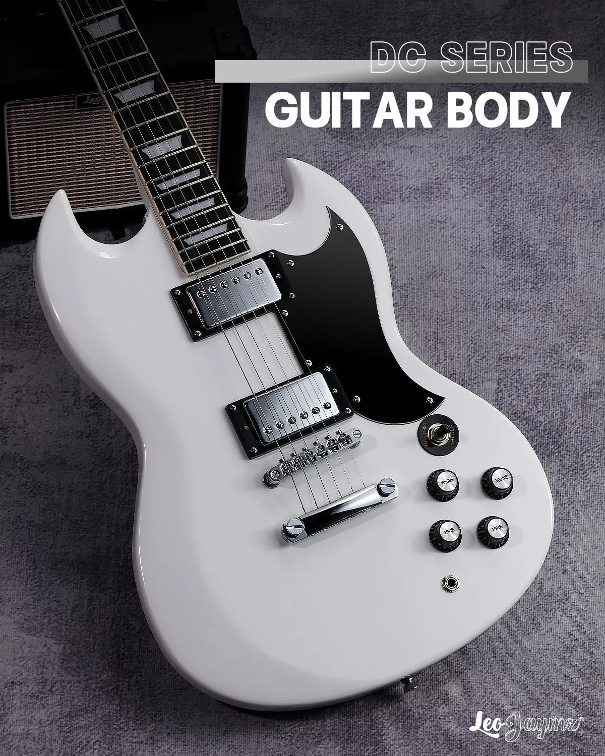 Leo Jaymz 39 Inch Solid Body Electric Guitar - Poplar Wood Body，Maple Neck and Composite Laurel Wood Fretboard (White)