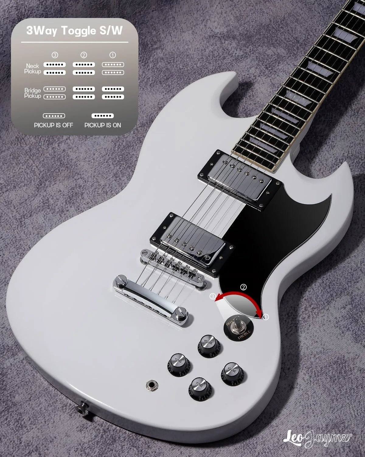 Leo Jaymz 39 Inch Solid Body Electric Guitar - Poplar Wood Body，Maple Neck and Composite Laurel Wood Fretboard (White)