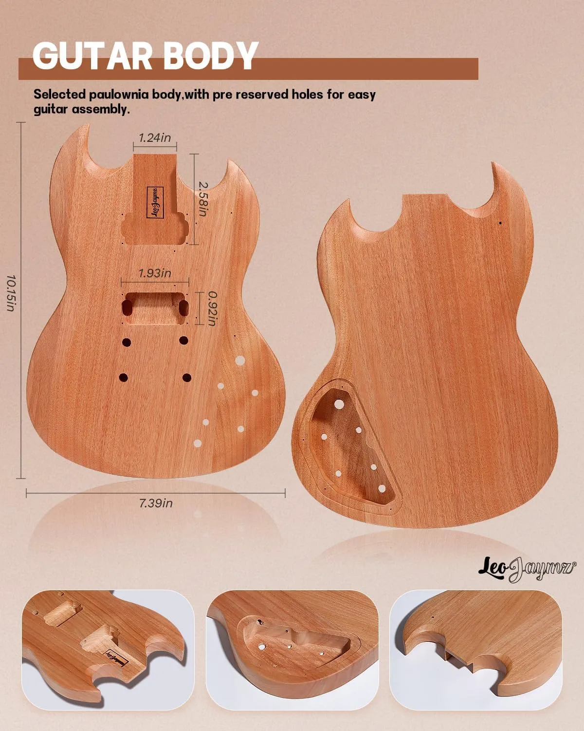 Leo Jaymz DIY Double Cut Electric Guitar Kits with Mahogany Body and Neck - Laurel Wood Fingerboard and All Components Included (DC)