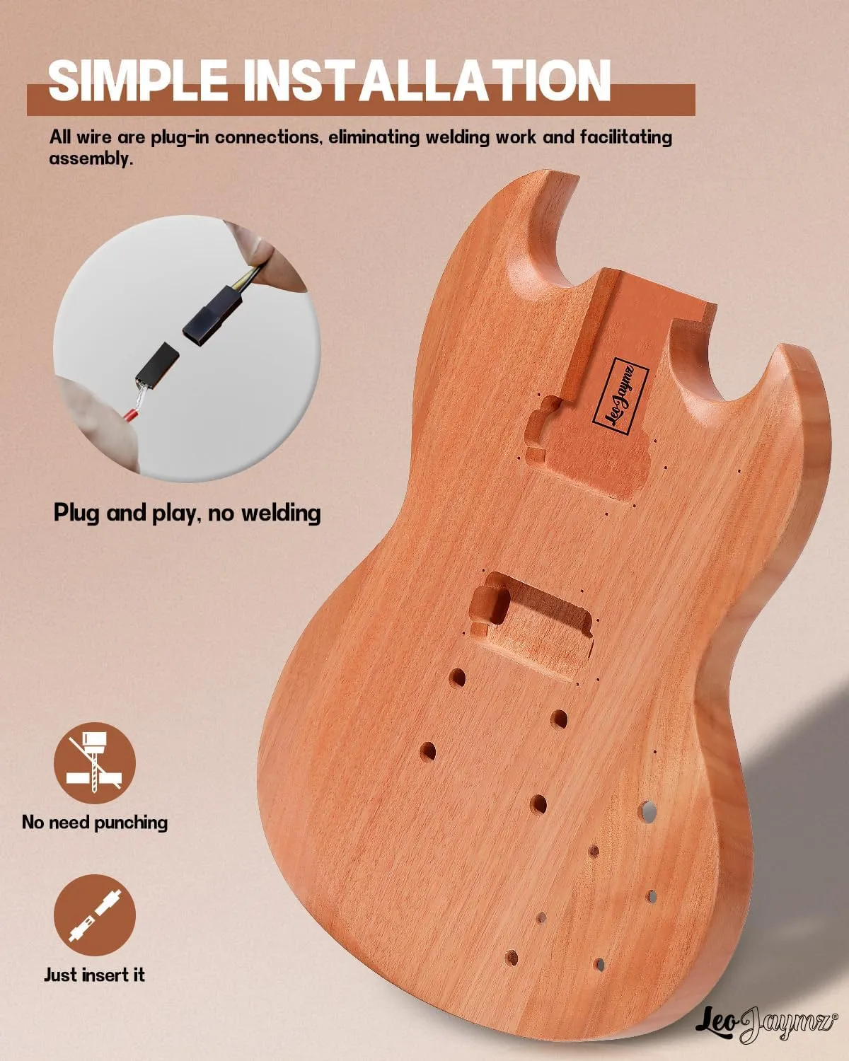 Leo Jaymz DIY Double Cut Electric Guitar Kits with Mahogany Body and Neck - Laurel Wood Fingerboard and All Components Included (DC)