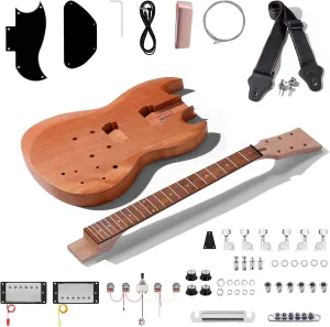 Leo Jaymz DIY Double Cut Electric Guitar Kits with Mahogany Body and Neck - Laurel Wood Fingerboard and All Components Included (DC)