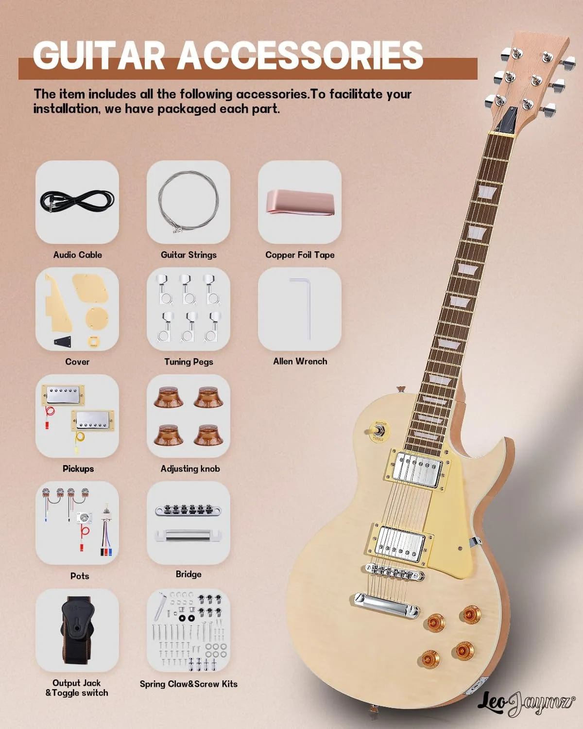 Leo Jaymz DIY Single Cut lp Electric Guitar Kits with Mahogany Body and Neck -Rosewood Fingerboard and All Components Included(SC)
