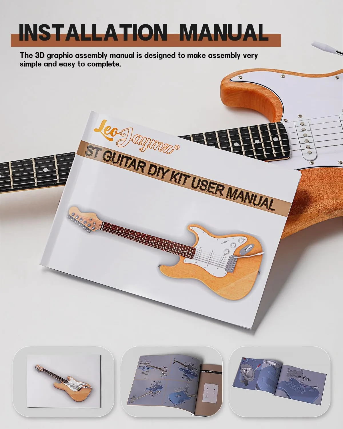 Leo Jaymz DIY ST Style Electric Guitar Kits with Mahogany Body and Maple Neck - Ebony Fingerboard and All Components Included (ST)