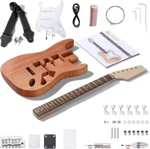 Leo Jaymz DIY ST Style Electric Guitar Kits with Mahogany Body and Maple Neck - Ebony Fingerboard and All Components Included (ST)