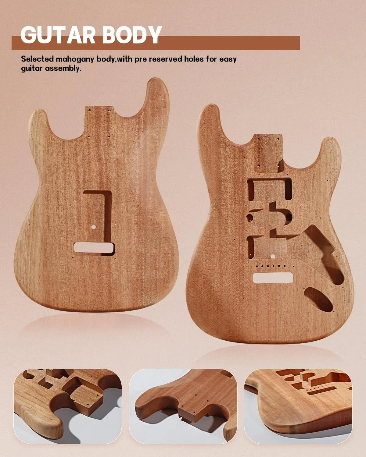 Leo Jaymz DIY ST Style Electric Guitar Kits with Mahogany Body and Maple Neck - Ebony Fingerboard and All Components Included (ST)